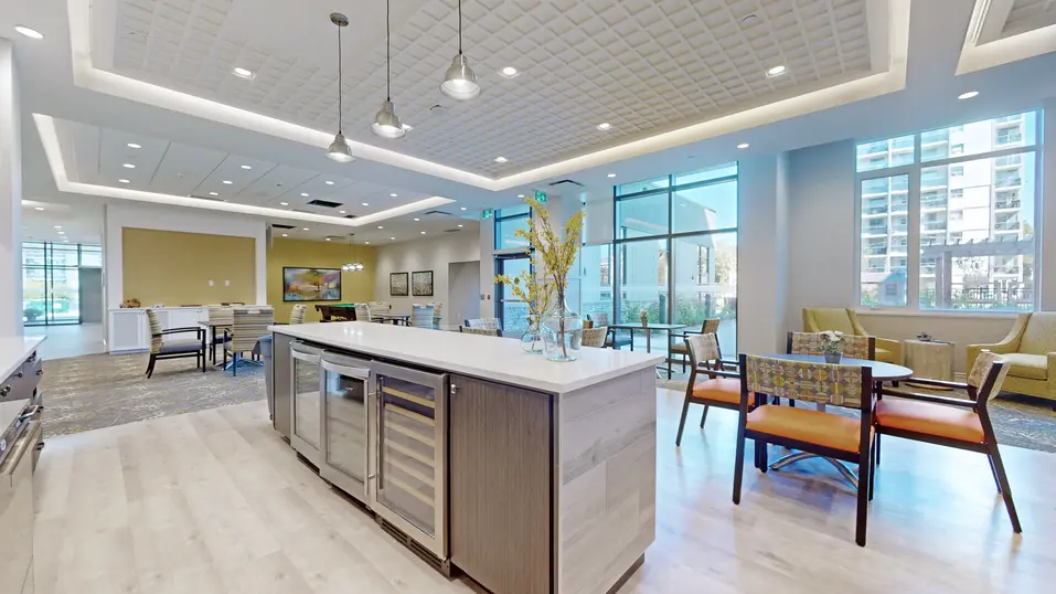 Alternative view of bistro with table, chairs and countertop at Chartwell St. Catharines