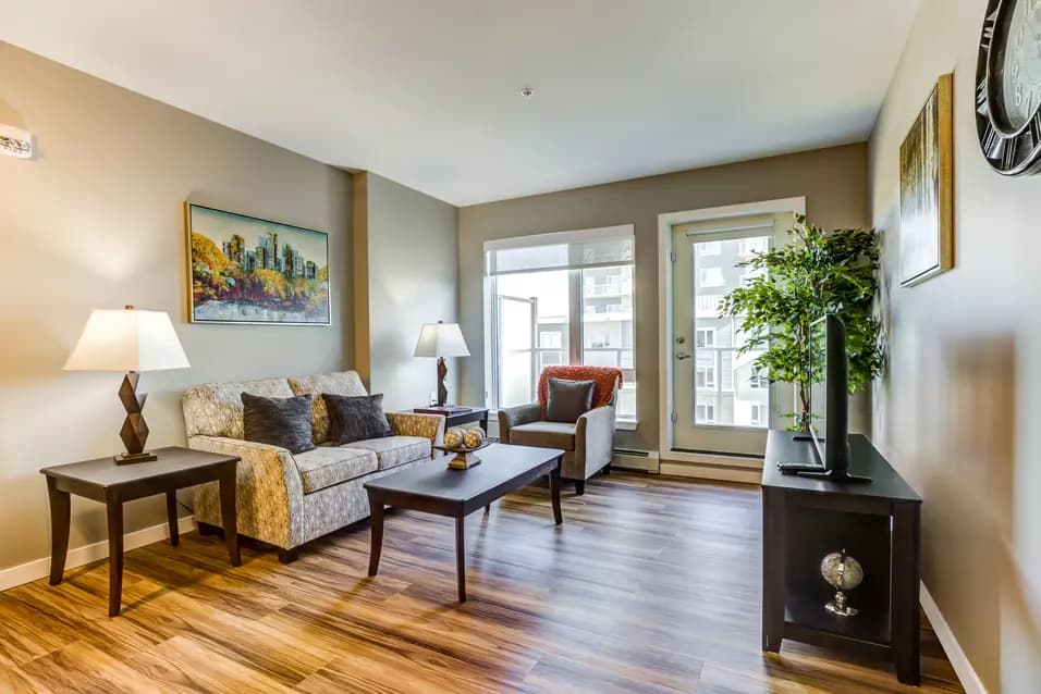 spacious living room at chartwell emerald hills retirement residence