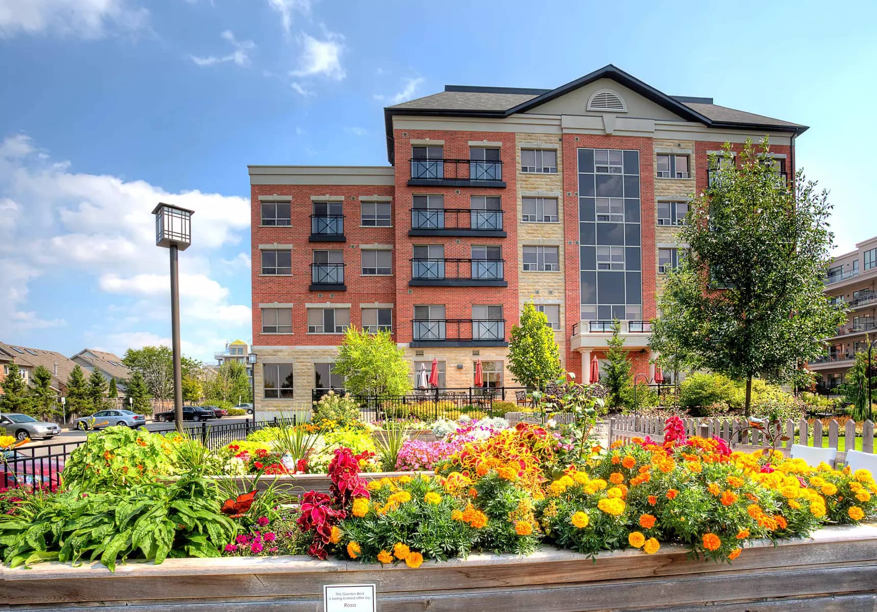 Outdoor gardens at Chartwell Hollandview Trail Retirement Residence.