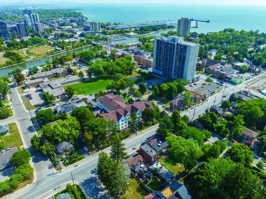 Chartwell Regency Retirement Residence aerial view with lake in background
